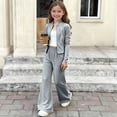thumbnail image 2 of Toddler Girls Summer Sportswear Set 1-12Y, Breathable Long Sleeve Zip Jacket High Waist Yoga Trousers 2 Piece Outfit Gray 1 Years, 2 of 7