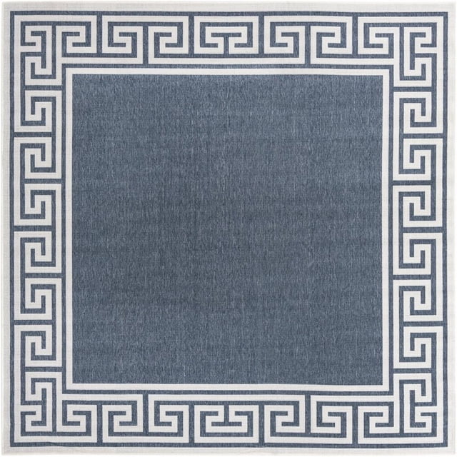 Unique Loom Outdoor Coastal Beach Area Rug 7' 10 x 7' 10 Square Navy Blue/Ivory