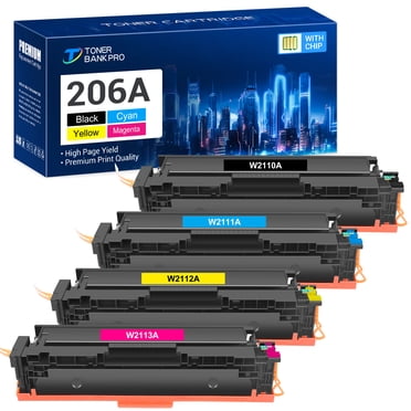 206A Toner Cartridges With Chip Compatible for HP 206A W2110A 206X W2110X Color LaserJet Pro MFP M283fdw M283cdw M255dw M283fdn M282nw M283 M255 Printer Ink (Black Cyan Magenta Yellow 4-Pack)