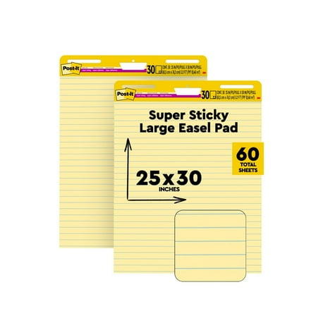Post-it Super Sticky Easel Pad, Yellow, Lined, 25 in .x 30 in., 2 Pads