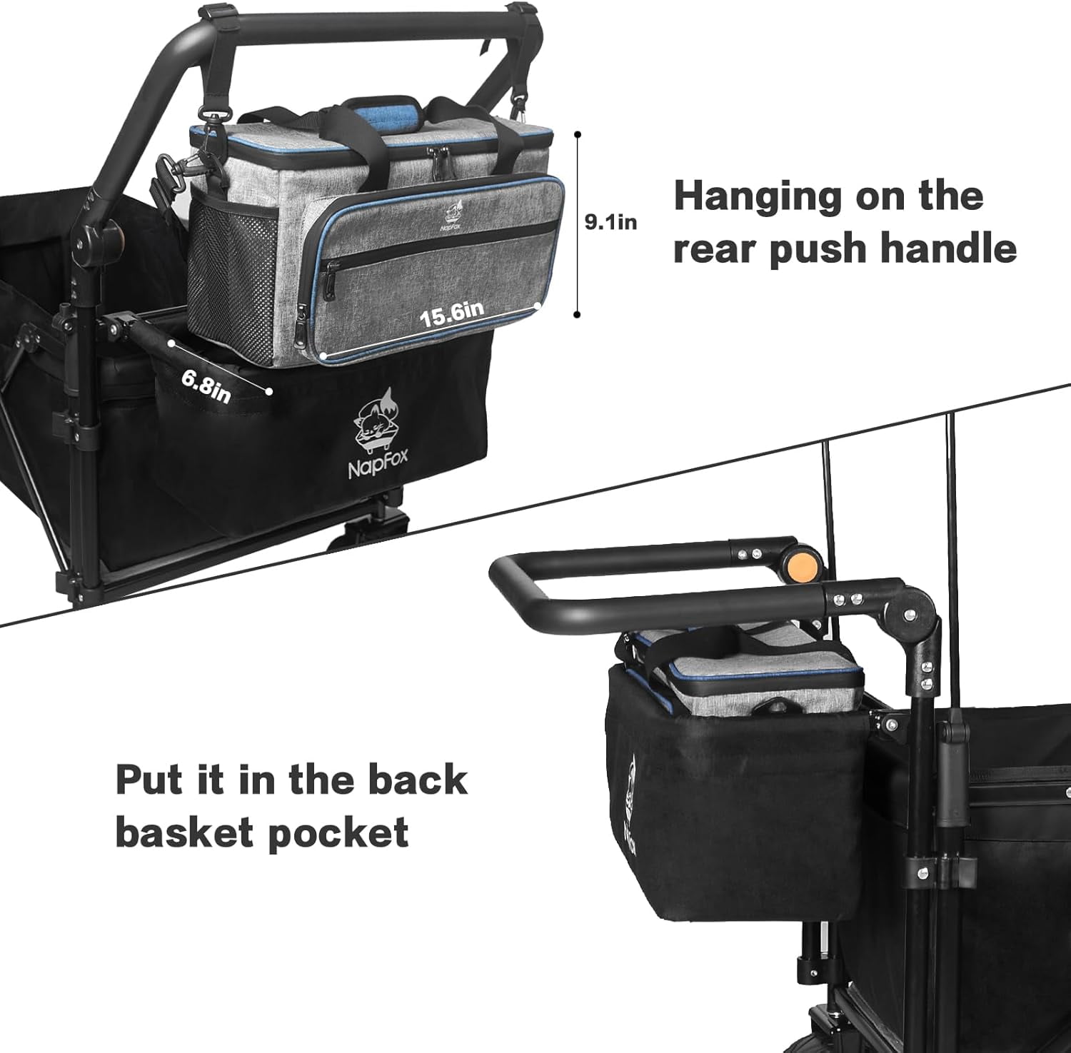 Collapsible Wagon Heavy Duty Folding Wagon Cart with Removable Canopy, 4" Wide Large All Terrain Wheels, Brake, Adjustable Handles, Cooler Bag Utility Carts for Outdoor Garden