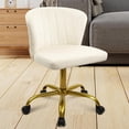 thumbnail image 2 of CLATINA Home Office Desk Chair Velvet Vanity Chairs Gold Base, Ergonomic Small Cute Chair Adjustable Height with Wheels Rolling Armless Chair Swivel Task Chair for Study Living Room Bedroom, White, 2 of 9