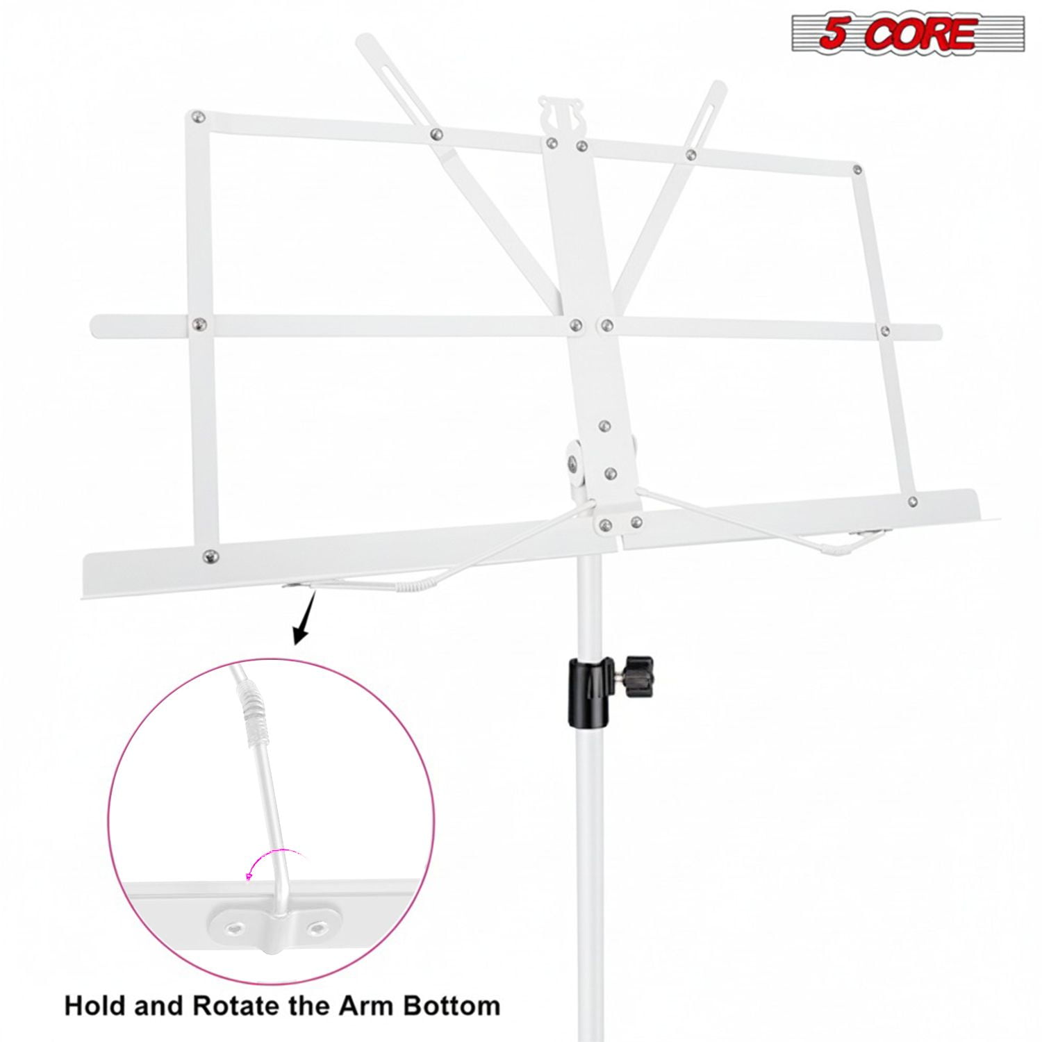 Music Stand Adjustable Desktop Book Stands Portable Sheet Holder All Metal Foldable Bookstand - MUS FLD WH