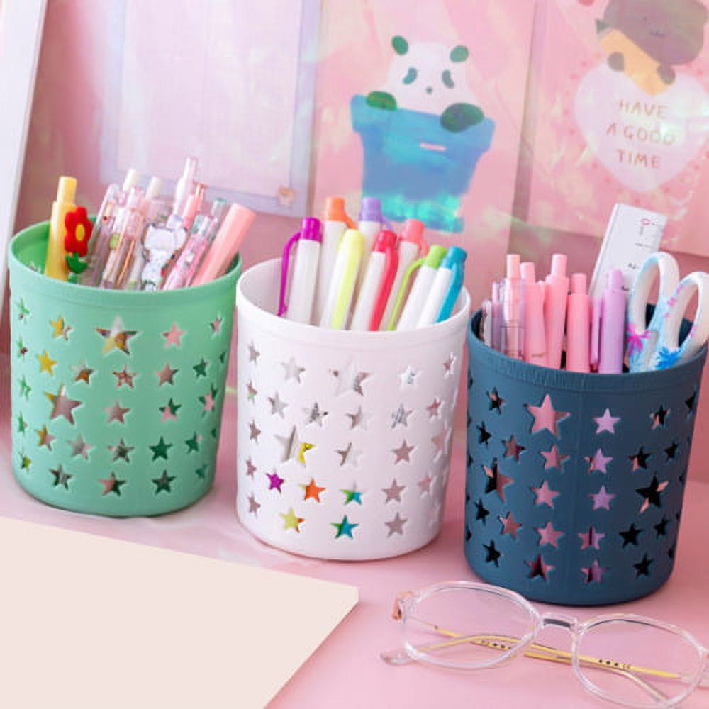 D-GROEE Plastic Pen Holder Stand,Cup for Desk Hollow Stars Pattern