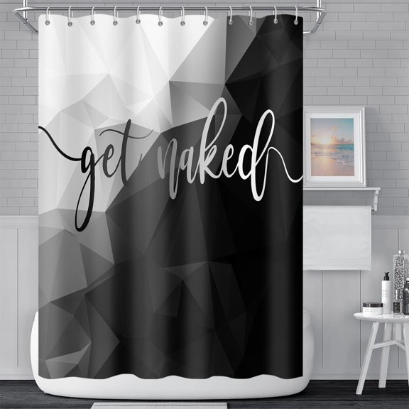Black and White Bathroom Shower Curtain Get Naked Abstract Stereoscopic Geometric Pattern Shower Curtain with Hooks Waterproof Fabric Modern Minimalist Art Shower Curtain Decor, 36x72 Inch