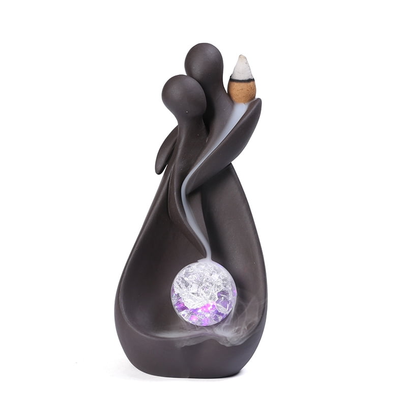 Purple Sand Valentine's Day LED Incense Burner Creative Love Couple Backflow Incense Holder for Home Decoration Ornaments
