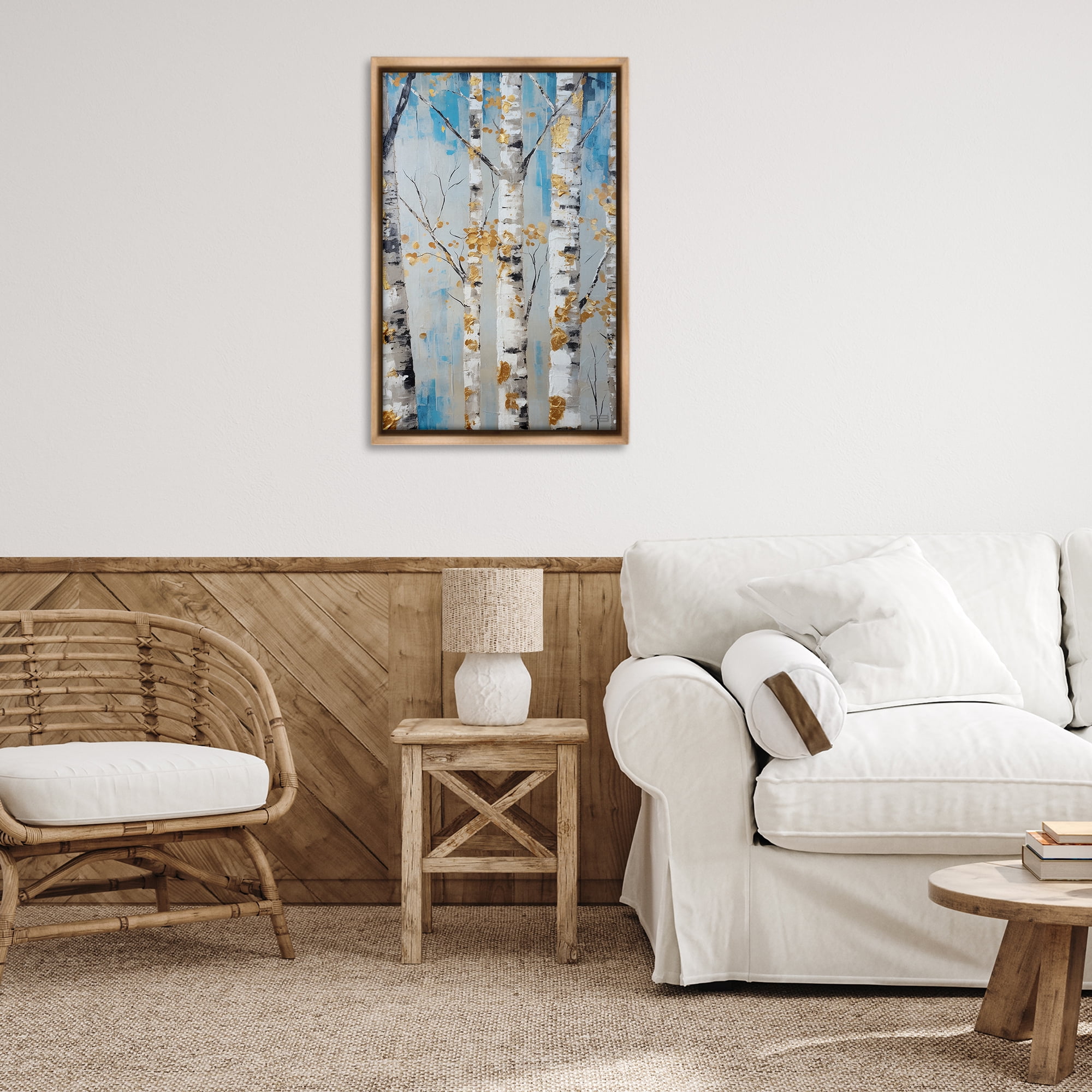 Stupell Industries Birch Trees Foliage Landscape Painting Brown Floater Framed Art Print Wall Art, 21 x 31