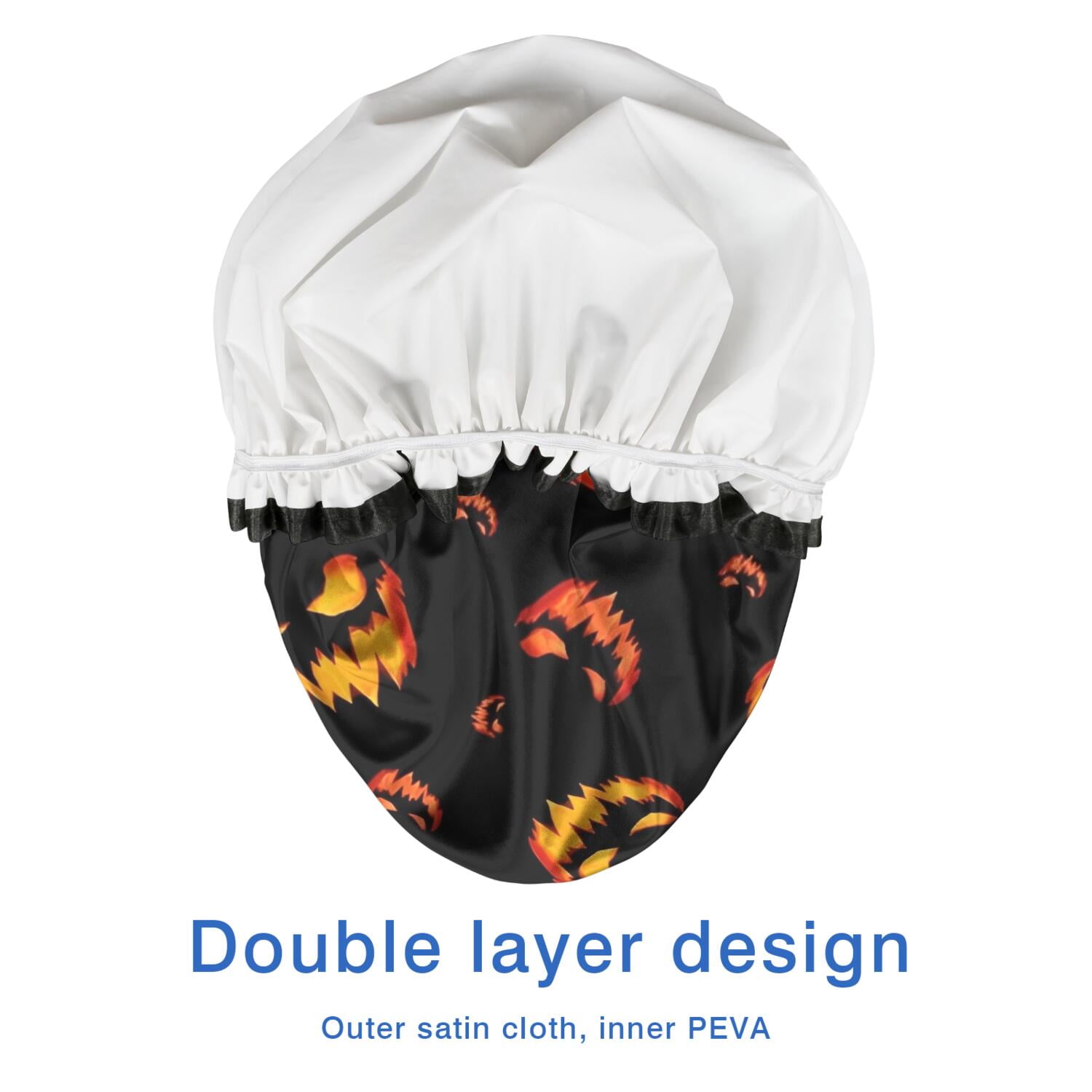 Shower Caps,Black Halloween Pumpkin Faces Waterproof Shower Cap for Women 4 Pieces,Double Reusable Hair Cover for Shower PEVA Elastic Stretch Hem