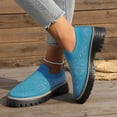 thumbnail image 2 of Loafers for Women Knit Mesh Rhinestone Platform Lug Sole Casual Slip on Walking Shoes Comfortable Dressy Flat Shoes Blue Size 7, 2 of 8