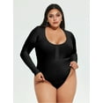 thumbnail image 6 of Sveltors Women's Plus Size Scoop Neck Long Sleeve Bodysuit Sexy Henley Shirt Button Down Ribbed Body Suits, 6 of 9