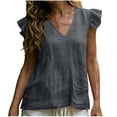 thumbnail image 2 of TGSLY Women's Linen V Neck Tank Tops Lightweight Soft Ruffle Cap Sleeve Shirts Loose Fit Dressy Casual Solid Color Tunic Blouses S, 2 of 10