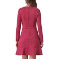 thumbnail image 3 of INSPIRE CHIC Women's Faux Suede Round Neck Elegant Long Sleeve Ruffle Dress XS Burgundy, 3 of 5