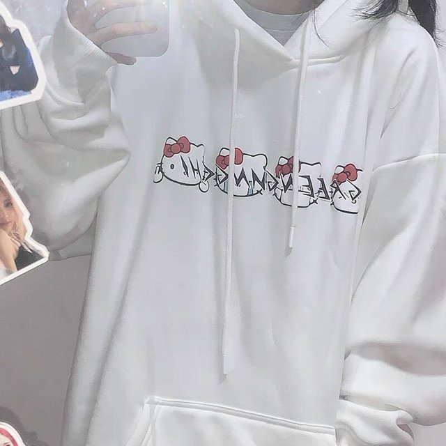 Miniso Sanrio-Sudadera con capucha de Hello Kitty para niña, Top Kawaii dulce y fresco, ropa Vintage holgada para pareja, estilo Harajuku, Y2K, otoño