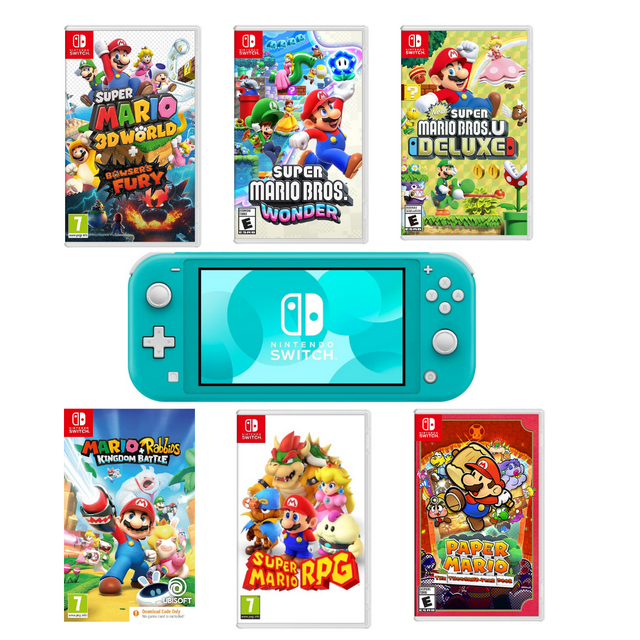 Nintendo Switch Lite Game Console with One Mario Game - Turquoise (Refurbished)