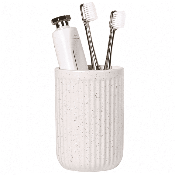 BosilunLife Ribbed Ceramic Toothbrush Holder for Bathroom Countertop, 14 fl oz Toothbrush and Toothpaste Holder, Matte Off-white