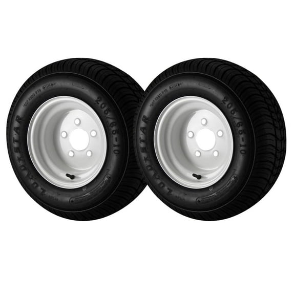 2 Pack - 20.5X8.00-10 Loadstar Trailer Tire LRE on 5 Bolt White Wheel