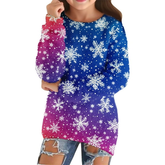 Mercatoo Christmas Sweaters for Girls Teen Cute Snowflake Graphic Fashion Pullover Knit Shirts Fall Winter Warm Sweatshirts