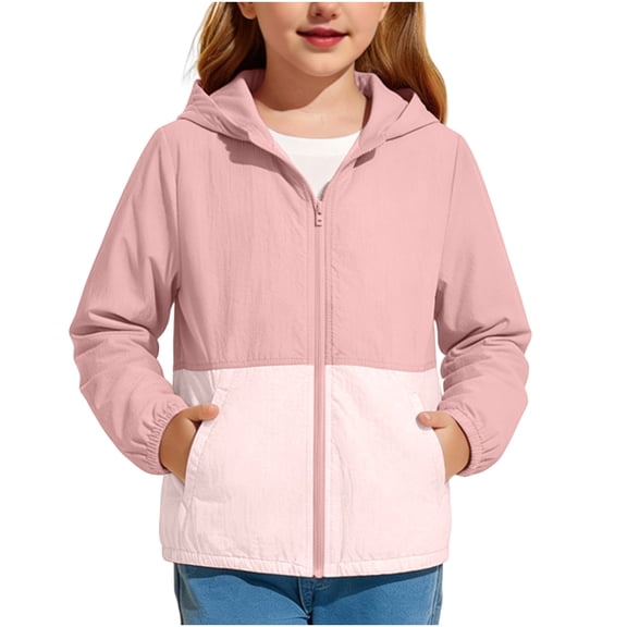Cethrio Girls Sun Protection Jackets Size 10-12, Zip up Summer Lightweight Long Sleeve UPF50 Kids Rash Guard Outerwear Pink (Size 5-15T)