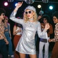 thumbnail image 6 of Alaiyaky 70s Disco Costume for Women, 70s Fancy Dress Outfit with Dress Glasses Necklaces Bracelet, Ladies Sparkly Disco Dress Costume for 1970s Disco Theme Party, 6 of 10
