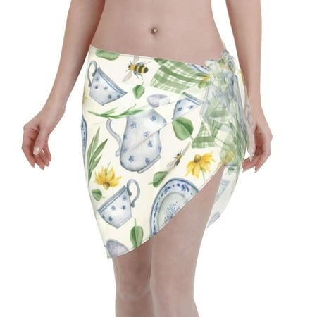 Ocsxa Vintage Utensils Print Sarong Coverups For Women Bathing Suit Wrap Swimsuit Skirt Beach Bikini Cover Up Swimwear