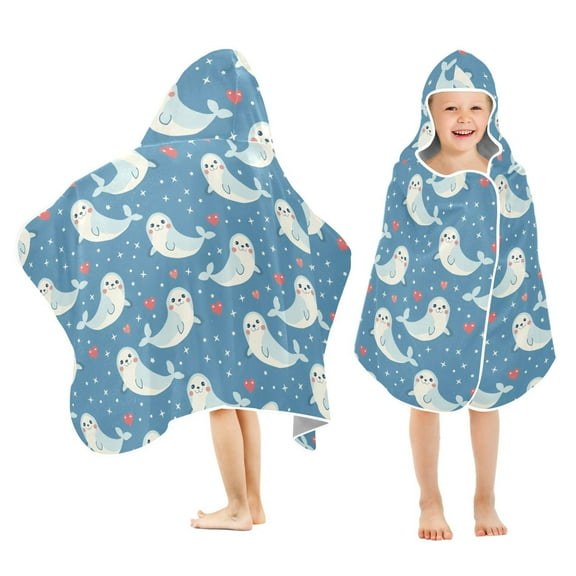 Toddler Hooded Beach Towel 24x50 Kids Bath Towels Soft Quick Dry for Swim Pool Boys Girls Seal Star Dot Heart