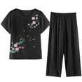 thumbnail image 2 of Georges Hauts de Sortie pour Femmes Été, Ensemble Décontracté 2 Pcs Pyjama Haut à Manches Courtes Col Rond Chemise Ensemble Costume Coton Soie Grande Taille Confortable Respirant Cardigan Bouton Poche, 2 of 8