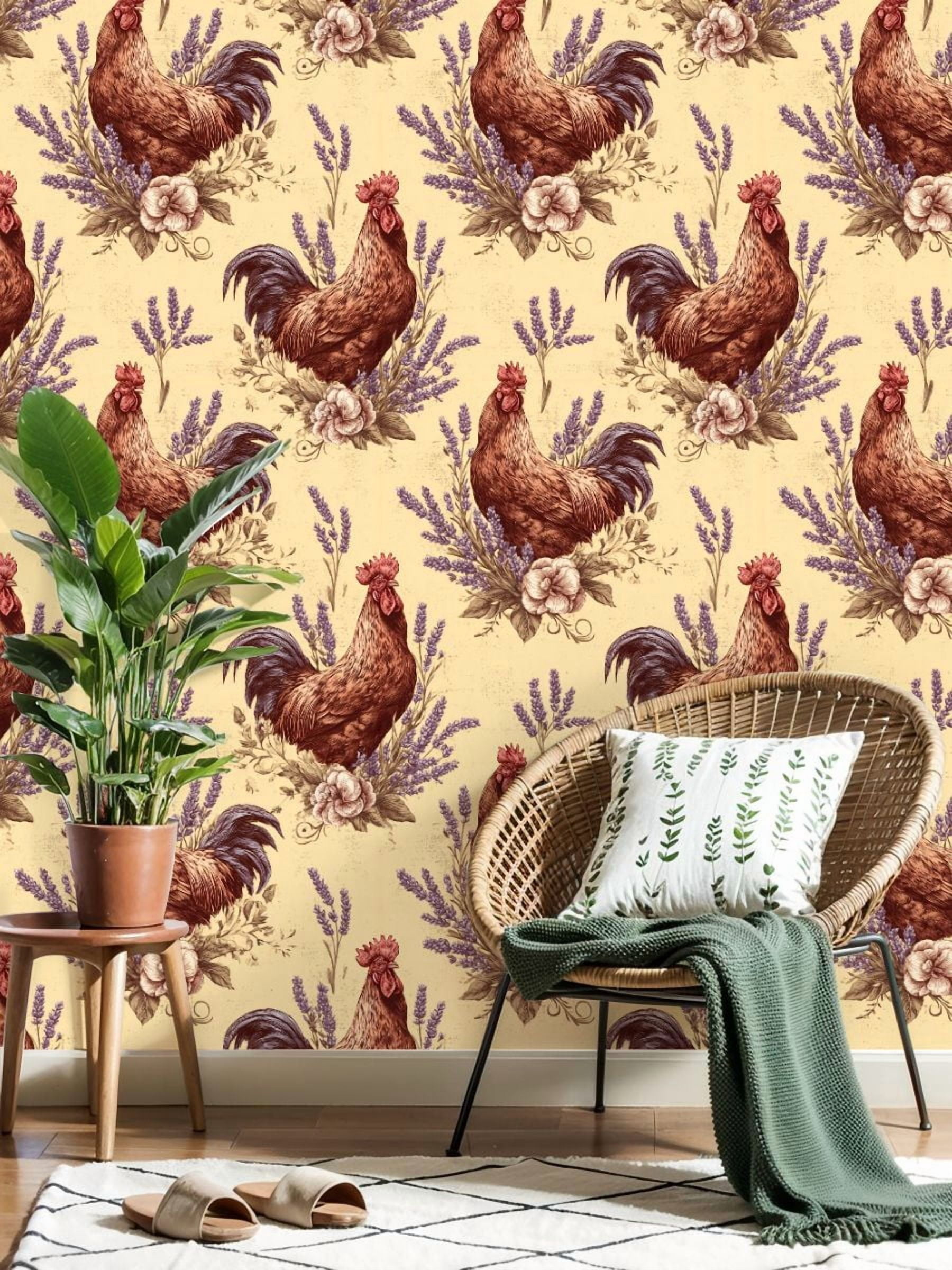 Peel and Stick Wallpaper 17.7in x 9.8ft Rustic Farmhouse Rooster Floral Seamless Warm Vintage Tones Contact Paper Vinyl Waterproof Self Adhesive Wall Paper for Bedroom Shelf Cabinet Renter Friendly
