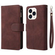 iPhone 14 Pro Wallet Case, Dteck Soft Leather Zipper Wallet Case Magnetic Buckle Flip Cover with 5 Card Slots/Photo Pocks/Lanyard Strap for Apple iPhone 14 Pro 6.1 inch 2022, Coffee