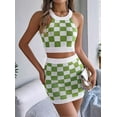 thumbnail image 6 of Osfvolr Women 2 Piece Outfits Halter Crop Top and Mini Skirt Summer Crochet Outfits Green M, 6 of 8