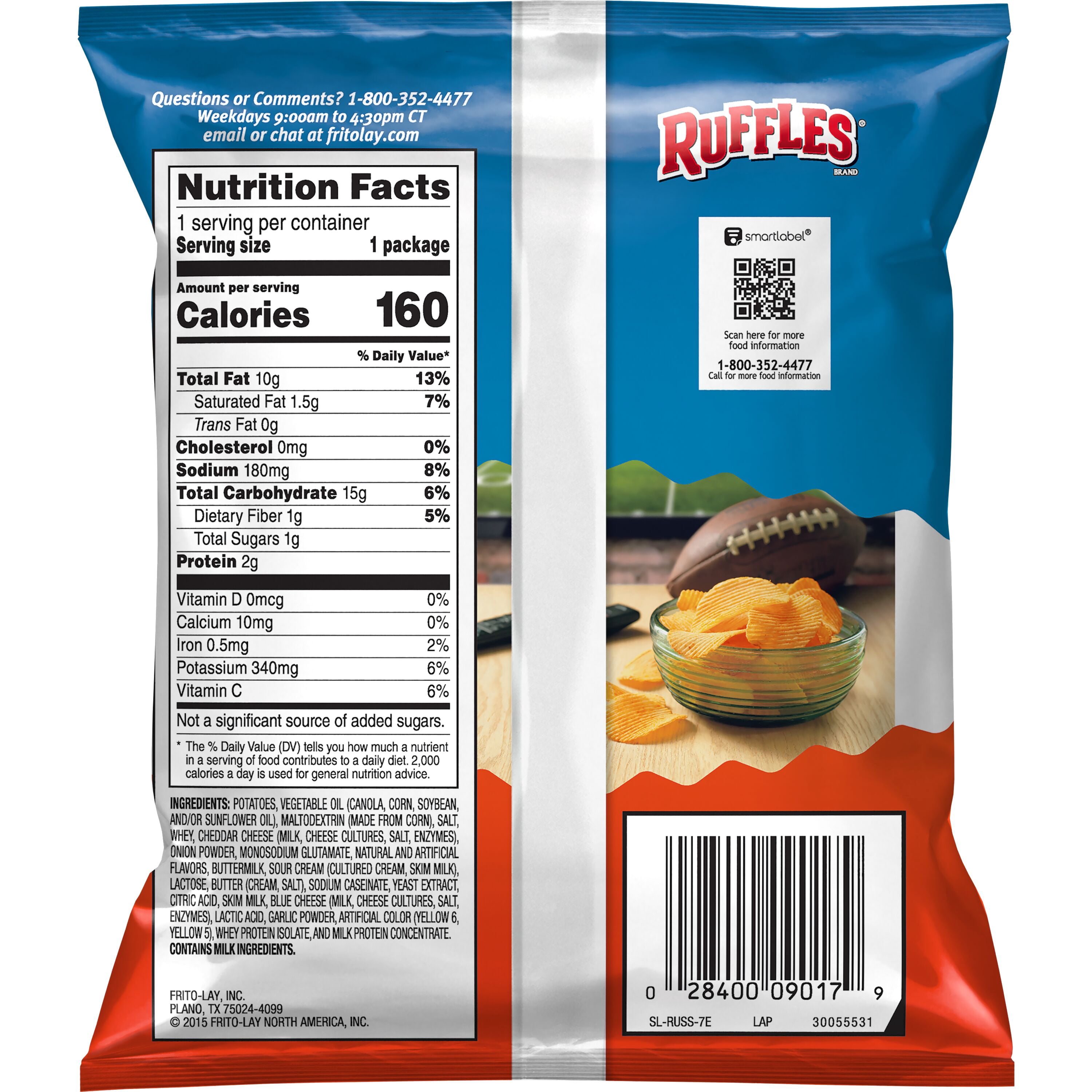 Ruffles Cheddar & Sour Cream Flavored Potato Chips 1.75 oz. Bag