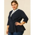 thumbnail image 2 of GRACE & GRANDEUR Women's Plus Size Solid V-Neck Ruffle Ruched Peplum Blazer, 2 of 6