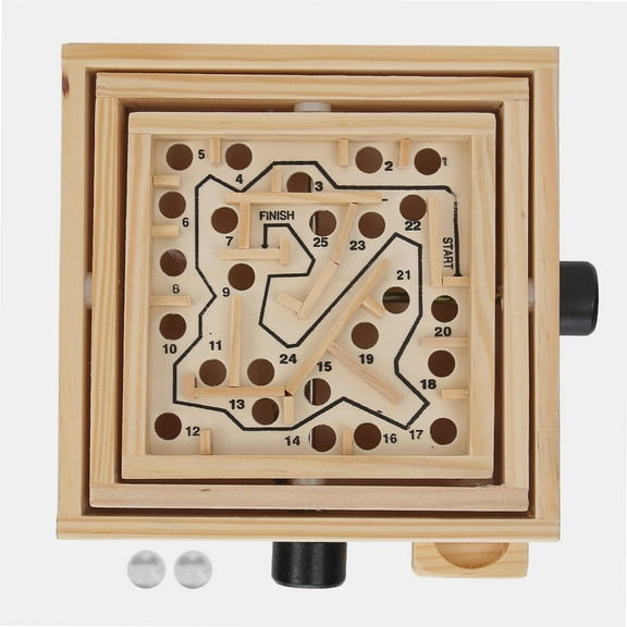 Games Large Wooden Labyrinth 6.3" x 6.3" Marble Ball Tilt Maze Wood Game with 25 Waypoints for 6 Years and Up