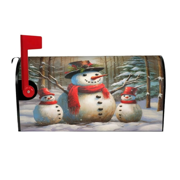 PHELIKA Snowman Trees Seasonal Xmas Holiday Rustic 01 Mailbox Covers Magnetic Mailbox Wraps Post Letter Box Cover Mailwrap Garden Home Decor Standard Size 21"H x 18"W