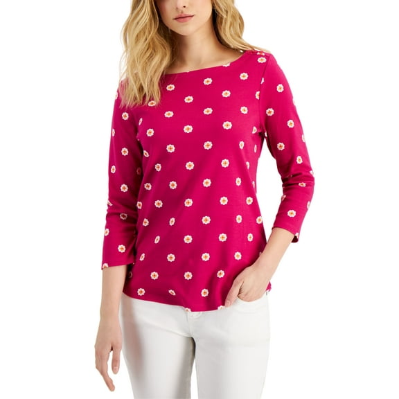 Charter Club Womens 3/4 Sleeve Iconic Dot Print Top Pink Tutu Combo 2XL