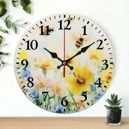 1pc flowers, bees Theme Round Wooden Wall Clock for Home Decor, 10 inch Wooden Wall Clock Perfect for Decorating Living Rooms, Kitchens, Dorms, And As Practical Everyday Gifts