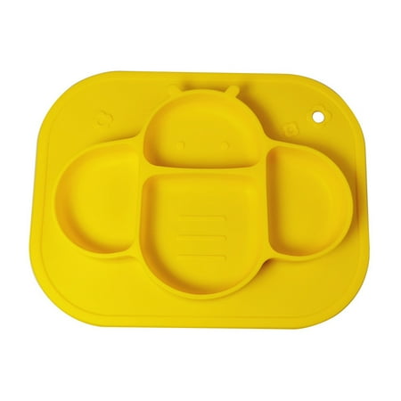 

Silicone Divided Toddler Plates - Portable Non Slip Suction Plates for Children Babies Toddler Dinner Plate - Yellow