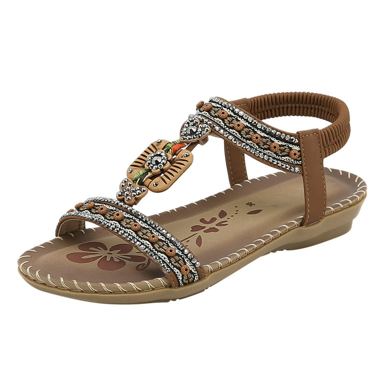 Women Shoes Women Beach Sandal Toe Fringe Slipper Fish Mouth Platform  Multicolor Embroidered Sandals Slippers Brown 7.5 