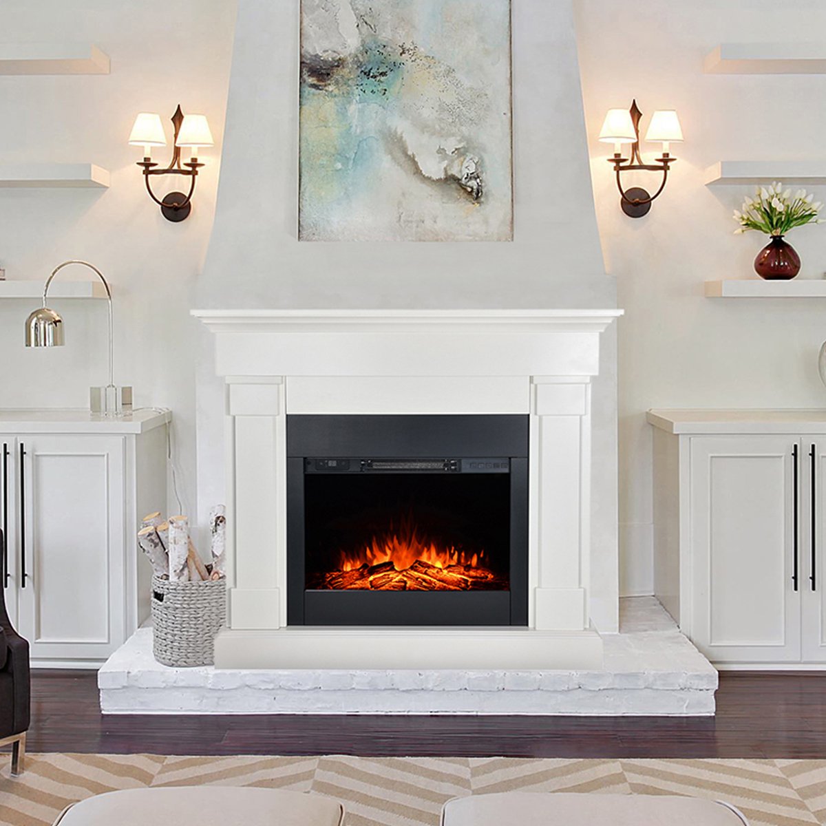 Barton Fireplace Mantel with 1500W Electric Fireplace Insert Heater, White  - Walmart.com