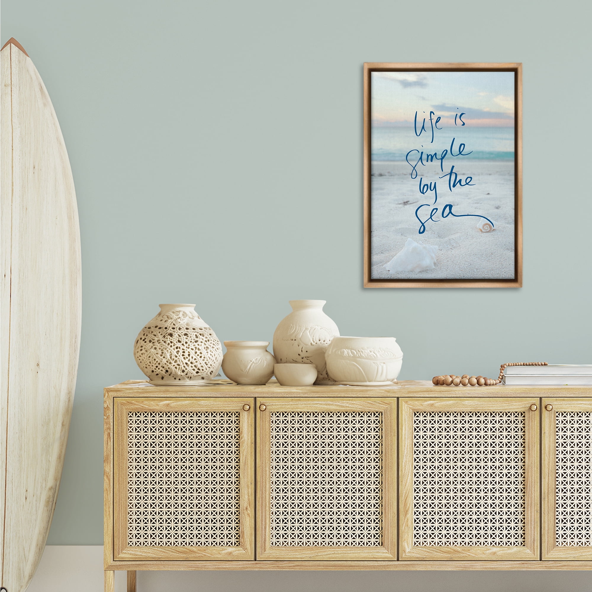 Stupell Industries Simple By The Sea Coastal Painting Brown Floater Framed Canvas Art Print Wall Art, 21 x 31