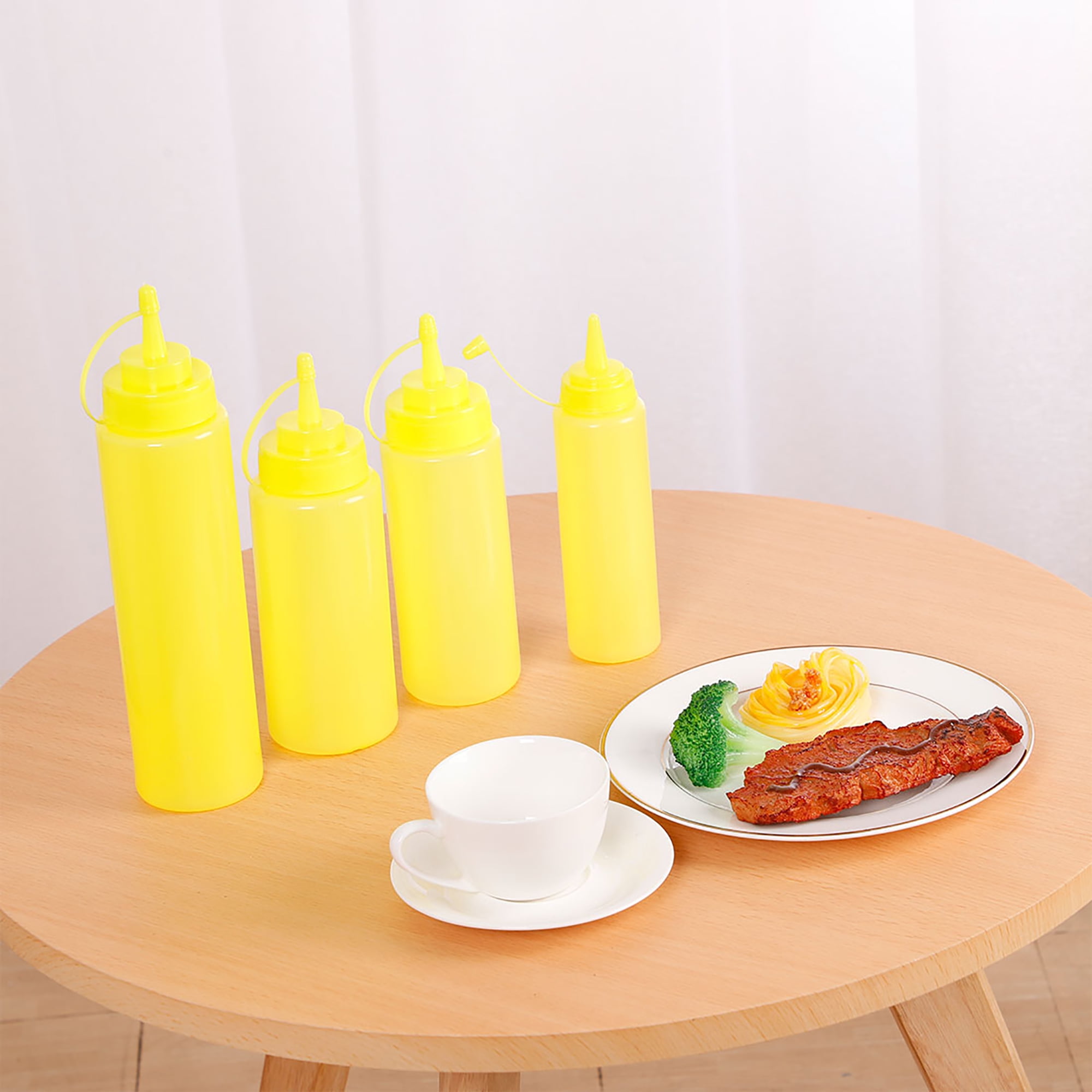 Yellow 8oz Squeeze Bottle Ketchup Mustard BBQ Containers Kitchen Condiment Dispenser Jar 2pcs