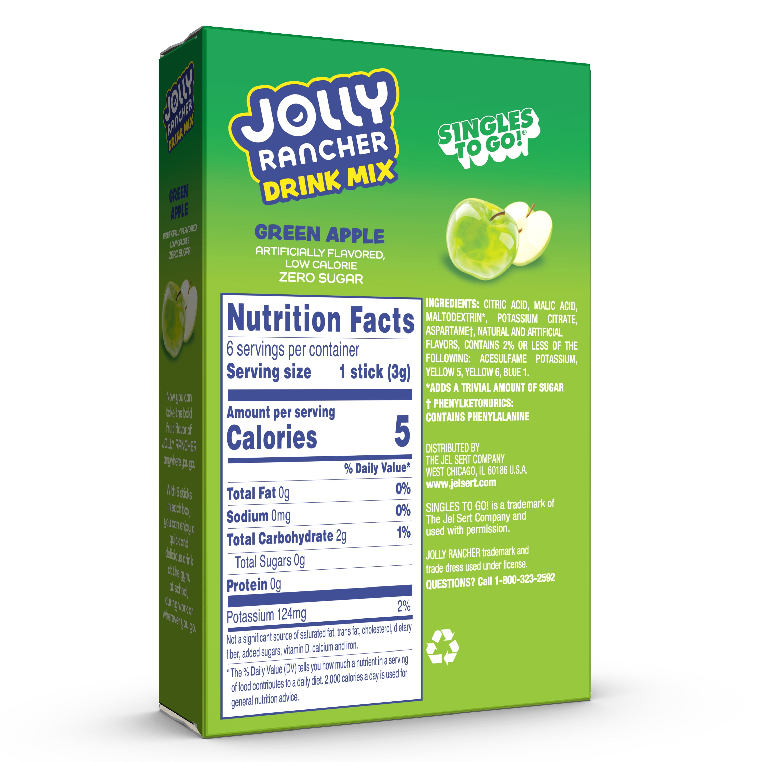 Jolly Rancher Green Apple Sugar-Free Singles to Go Powdered Drink Mix, 6 Count Packets