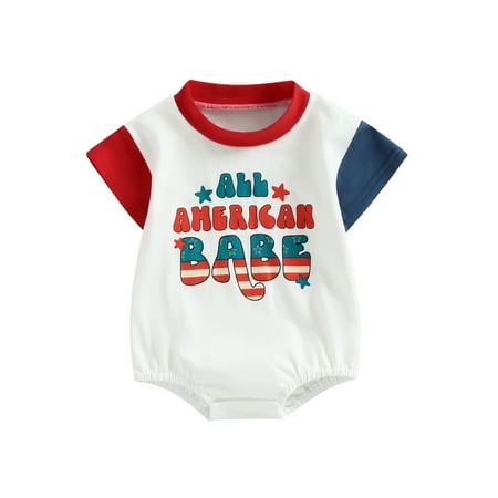 

Independence Day Baby Jumpsuit Casual Summer Contrast Color Short Sleeve Romper for Toddler Boy Girls