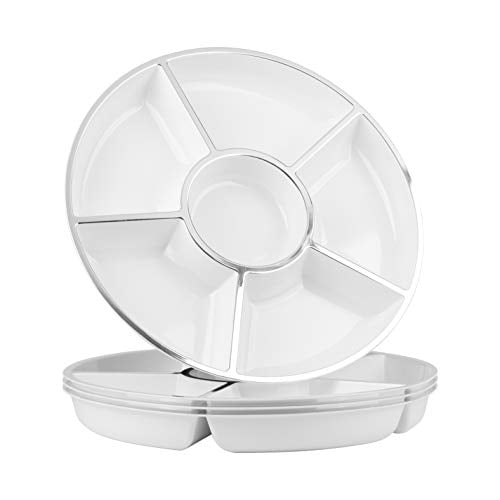 Party Bargains 6 Sectional Round Plastic Serving Tray Size 12 Inch Color White Silver Pack Of 4 Com Party Bargains 6 Sectional Round, Round Serving Tray Big With Lid