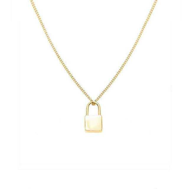 Collar con candado chapado en oro de 18 quilates, collar con letras minimalistas para mujer