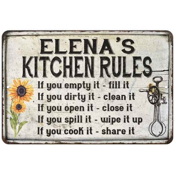 Elena's Kitchen Rules Chic Sign Vintage Decor 8 x 12 High Gloss Metal 208120032415