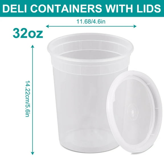 32oz Plastic Deli Containers, Leakproof, Stackable, BPA Free, Microwavable, Freezer Safe