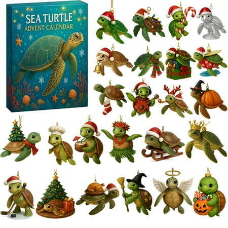 BESTSKY Sea Turtle Advent Calendar Holiday Countdown with Daily Surprises for Christmas Home Office Family Gift Educational Fun Festive Seasonal Decoration Ocean Beach Theme
