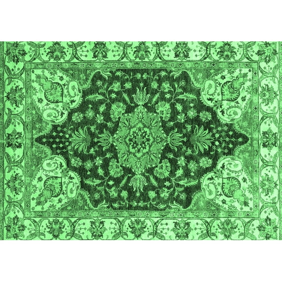 Ahgly Company Indoor Rectangle Geometric Emerald Green Traditional Area Rugs, 2' x 5'