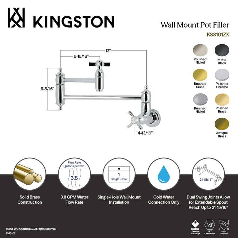 Kingston Brass KS3100ZX Millennium Two-Handle 1-Hole Wall Mount