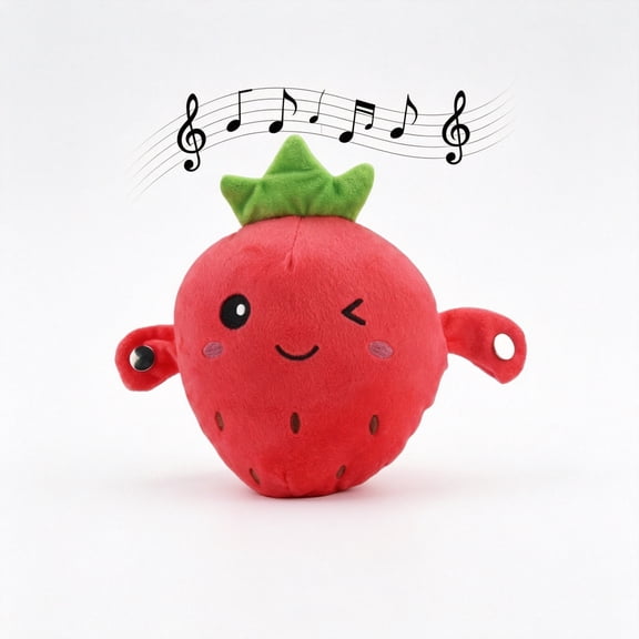 Interactive Plush Strawberry Toy, Musical Beat Sensing Soft Stuffed Doll Family Interaction Game Hand Eye Coordination Skill Learning Cognitive Development Fun Soft OPP Bag Rechargeable